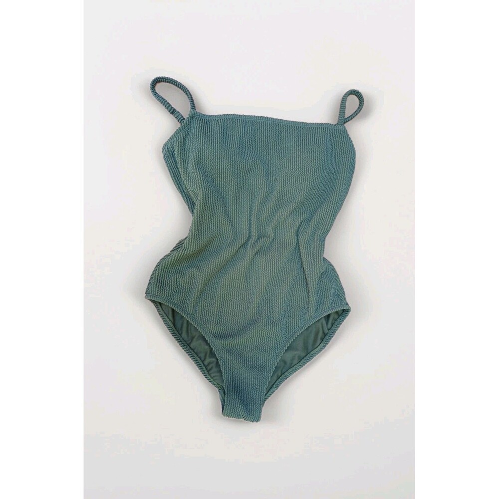 Kona Sol Women's Pucker Textured Square Neck One Piece Swimsuit Green Large